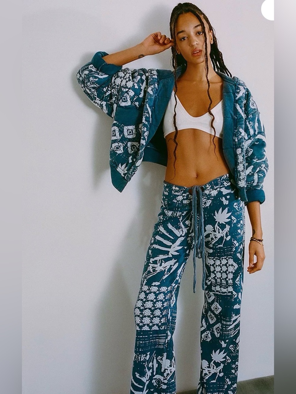 Out From Under Sloane Lounge Set Bomber Jacket XS Pants S Blue Boho